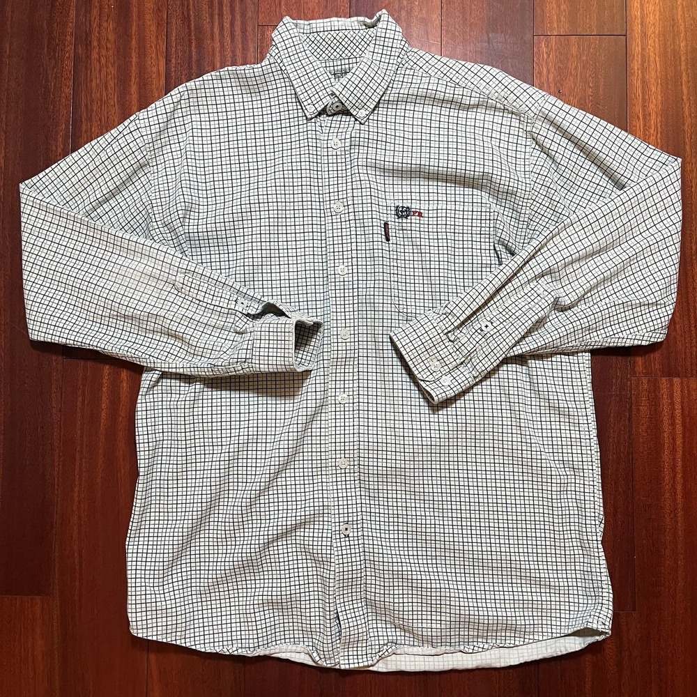 Cinch WRX FR Shirt Mens Large Green Blue White Plaid Check Western Work FLAW* - Picture 1 of 12